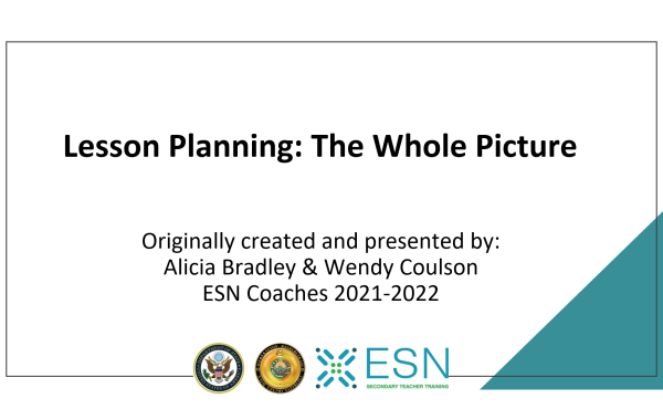 This slide shows the title of the presentation Lesson Planning the Whole Picture